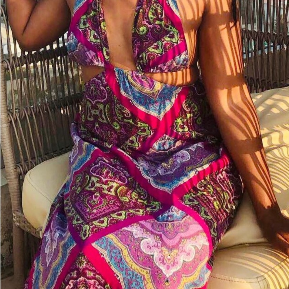 Nasty Gal Paisley Halter Dress in Pink and Teal